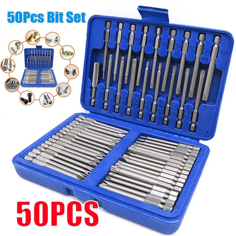 50pcs 75mm de alcance extra longa definir bits de fenda de segurança bit Torx Star Hex Bit