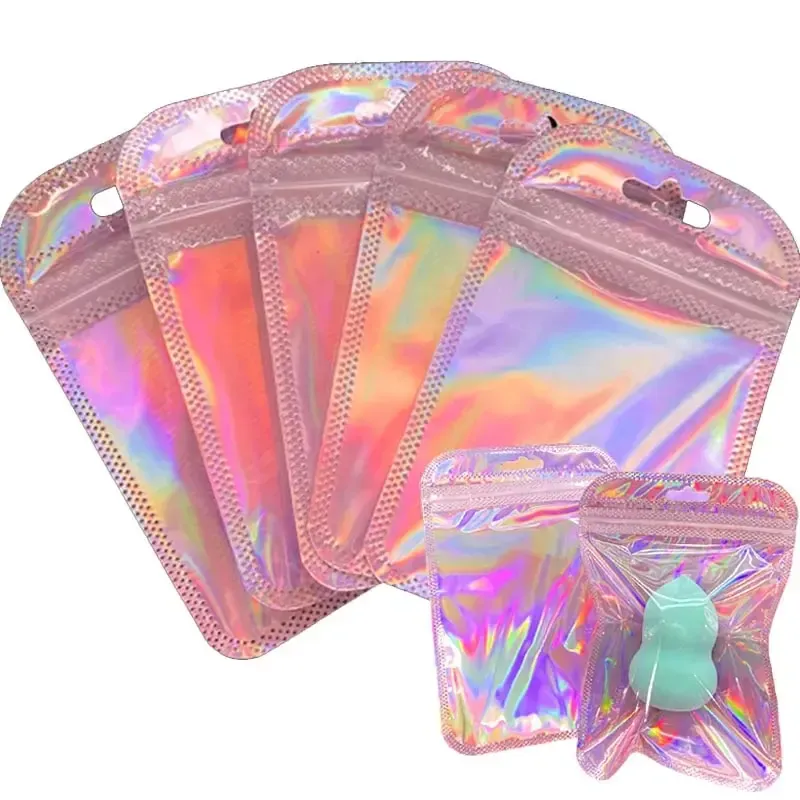 Pink Plastic Iridescent Self Sealing OPP Bags 1 Inch Zip Lock Pouches ...