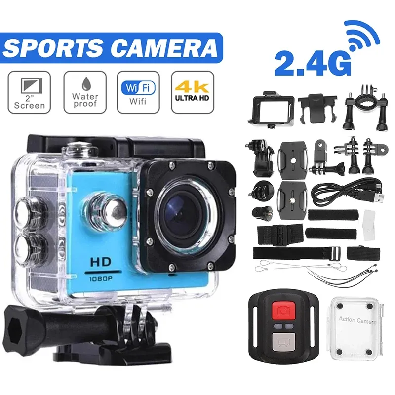 Kameror Ultra HD Action Camera 4K/30fps WiFi 2.0 -tums skärm 170D under vattnet 30m vattentät kamhjälmvideo utomhus go sportkamera proffs