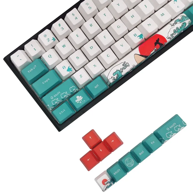 Tillbehör Ryssland Coral Sea OEM Profile KeyCap PBT KeyCap 60 Procent Dyesub 71 Nyckeluppsättning för GK61/RK61/ANNE/ALT61 Gamer Mechanical Keyboards