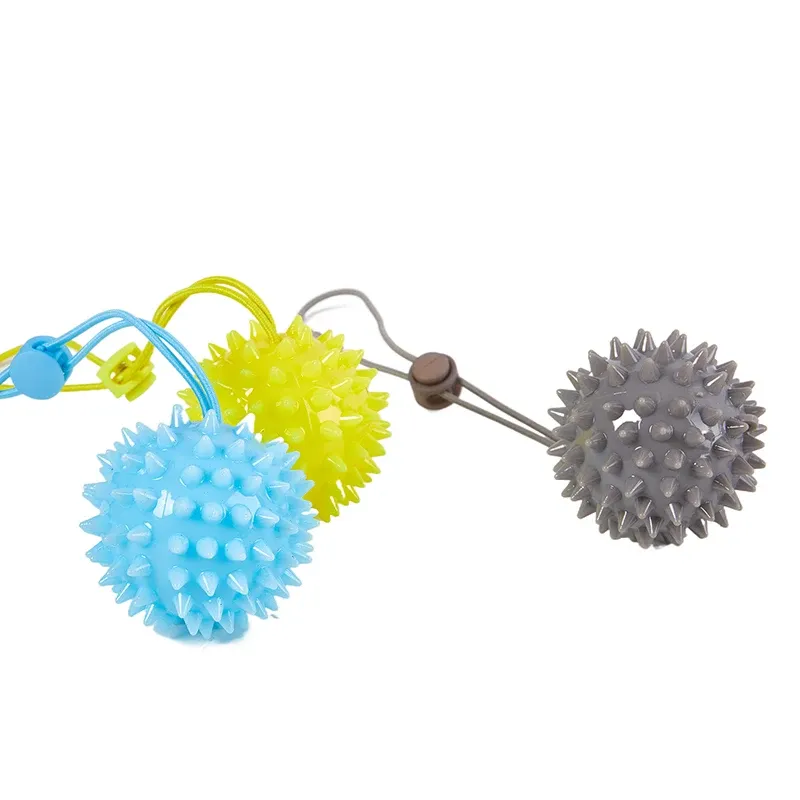 Hållbar 5,5 cm TPR Spiky Massage Grip Ball med repsträng Spike Massager Trigger Point Handsmärtlindring Hedgehog Balls