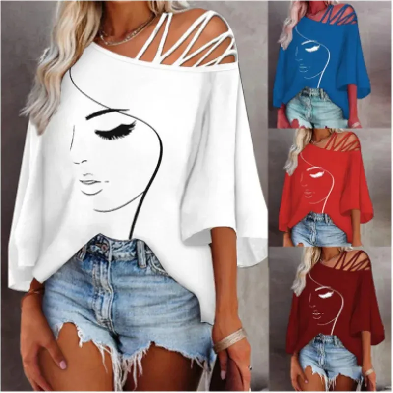 T-shirts de mode pour femmes Top Summer Imprimé creux out femelle sexy tshirt sxxl 240409