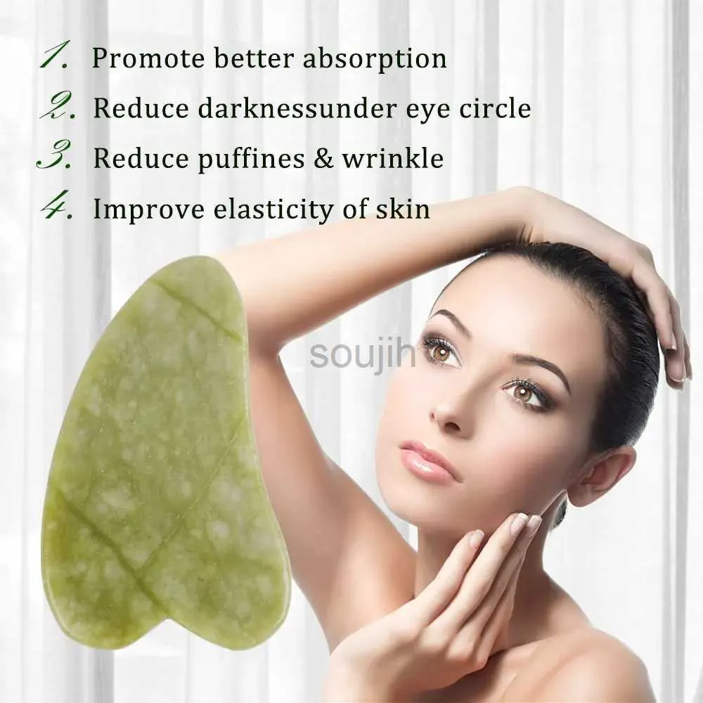 Массагер с лицом Green Jade Gua Sha Натуральный камень гладкий холодный мышц релаксация Гуаша для массажной доски скребки инструменты для тела Гуакей по уходу за лицом 240409