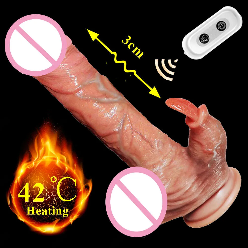 Realistisk Dick Remote Control Dildo Telescopic Push Vibrator Tongue-Licking Sexy Toys for Women Adult Simulated Penis Masturbator