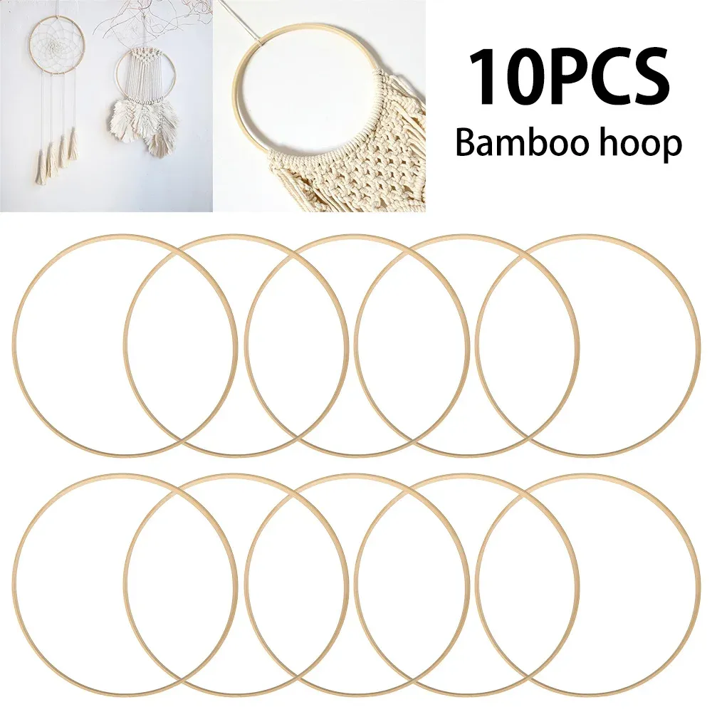 10/20pcs de madeira anéis de bambu de madeira floral ring rings de macram de macram anel de argama de macram para DIY Decora de casamento de sonho de sonho