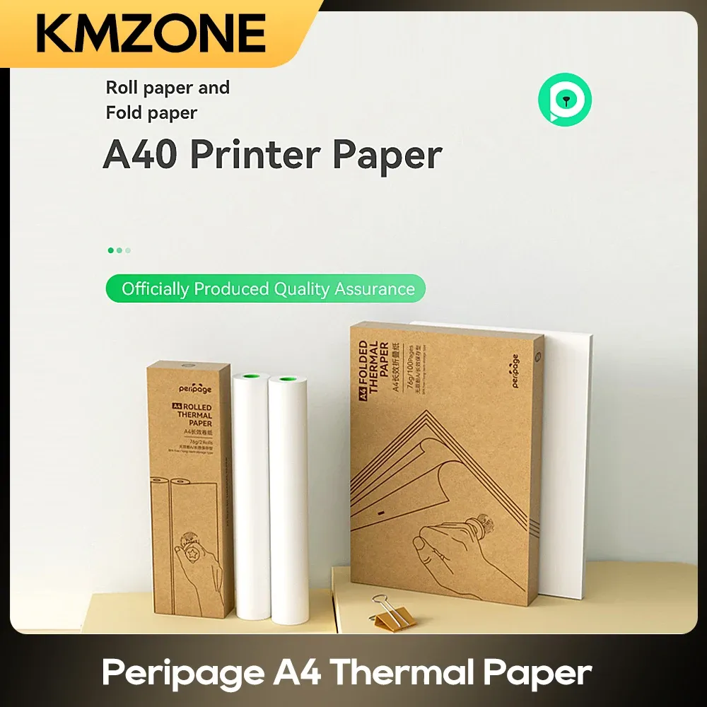 Printers peripage A4 Thermal Paper A40 Officiële thermische foto's Fax Afdrukpapier 1015 jaar of 23 jaar Papierrolvouw QuickDry