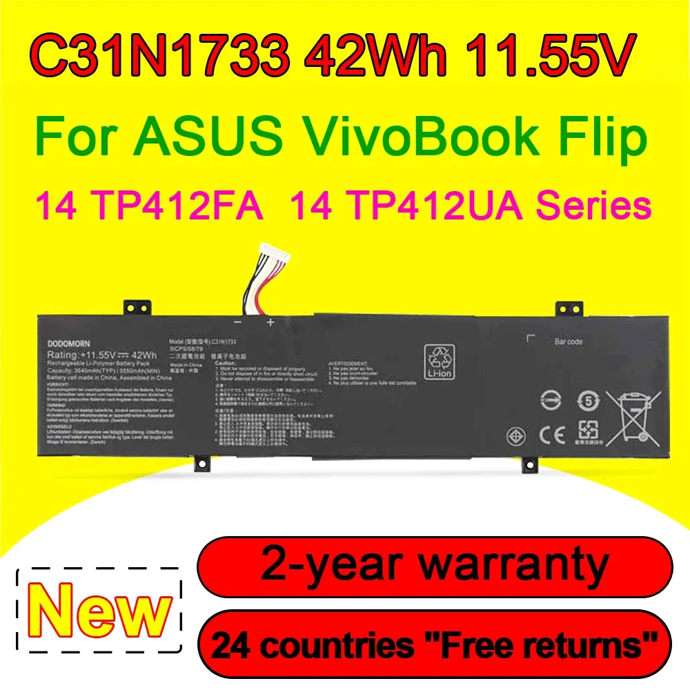 Baterie C31N1733 0B20002970000 Laptop Bateria dla Asus VivoBook Flip 14 TP412FA TP412UA Seria 42Wh 11,55V Wysoka jakość bezpłatna wysyłka