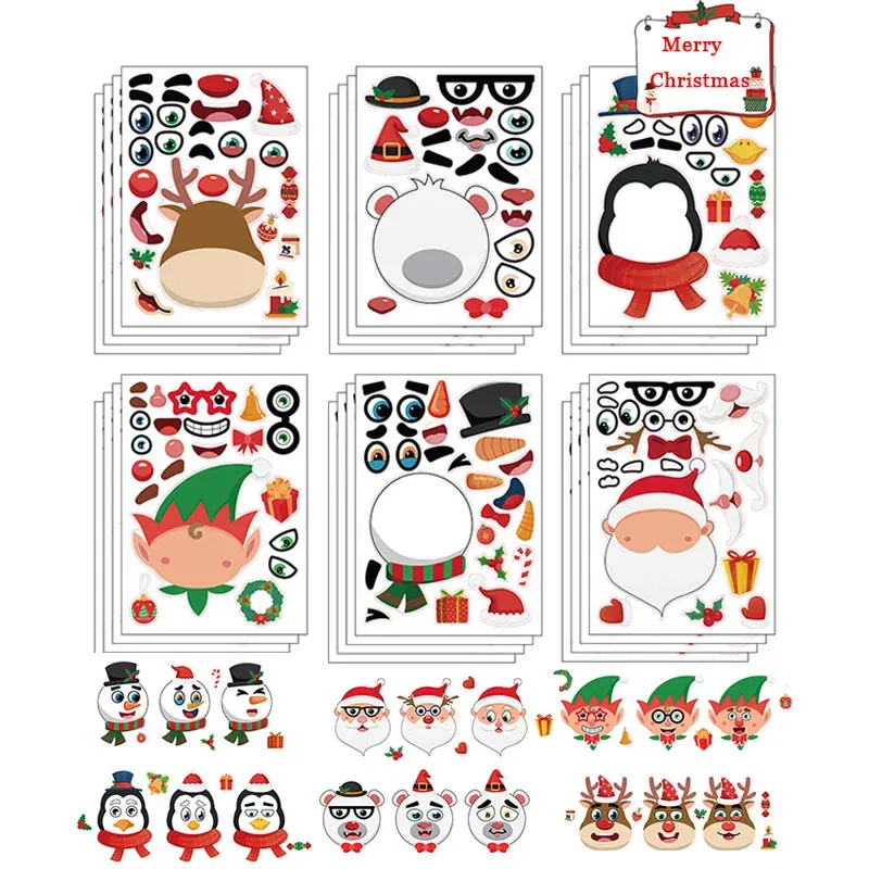 DIY Сделайте свои собственные рождественские наклейки для детских оленей снеговика эльфийс и сочетание листы головоломки.