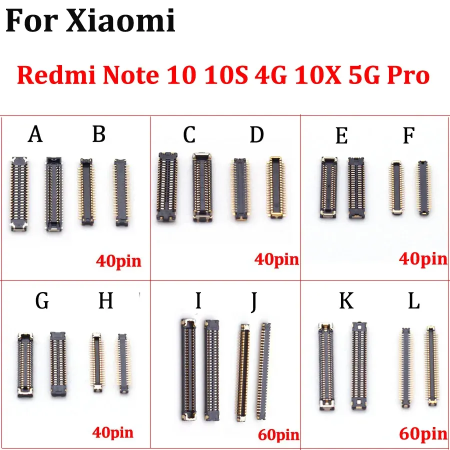 2pcs USB Charging Jack FPC Connecteur LCD Plux d'écran d'affichage pour Xiaomi Redmi Note 10 10S 4G 10X 5G Pro Hongmi Note10s 40 60 broches