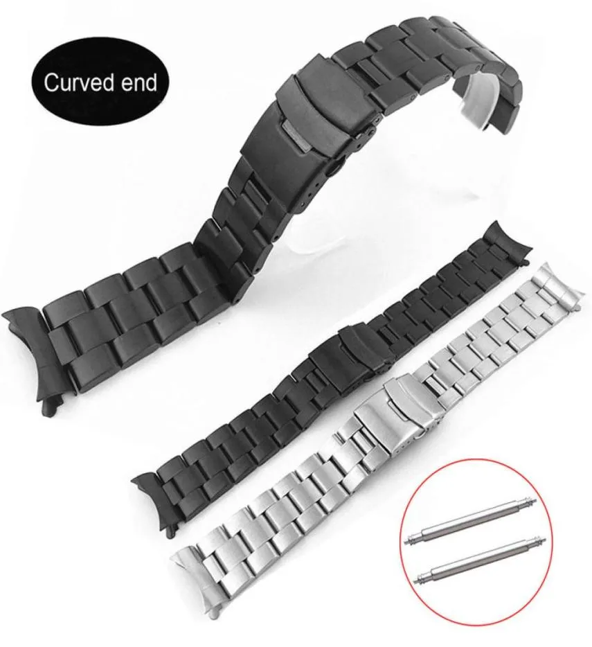 Krökta slutar 18mm 20mm 22mm fast rostfritt stålklocka band länk armband handledsavband män ersättande klocka rem med stift 223932826