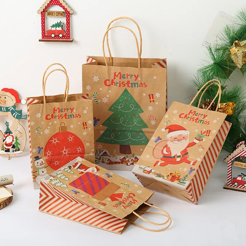 5pcs Santa Gift Candy Bag Kraft Christmas Tree Gift Bag Merry Christmas Decorations for Home Decor Kids New Year 2022 Presents