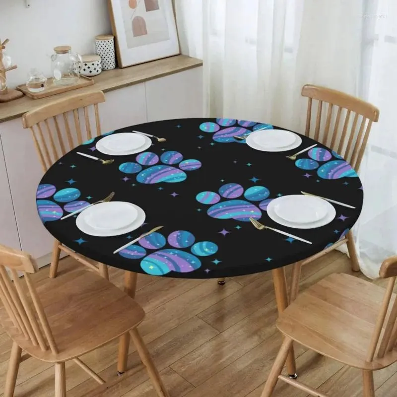 Table Cloth Round Waterproof Oil-Proof Starry Paws Tablecloth Backing Elastic Edge Cover 45"-50" Fit Floral Dogs Animal