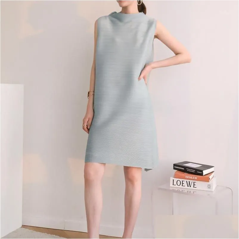 Basic & Casual Dresses The Manufacturer Directly Supplies 2022 Miyake Drapery Summer Youth Beautif Pure Color Loose Sleeveless Drop D Dh3B4