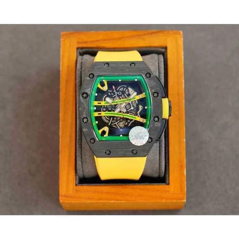 Guma Richardmill zegarek żółty importowany automatyczny ruch mechaniczny Męski Wris -Wristwatch z włókna węglowego
