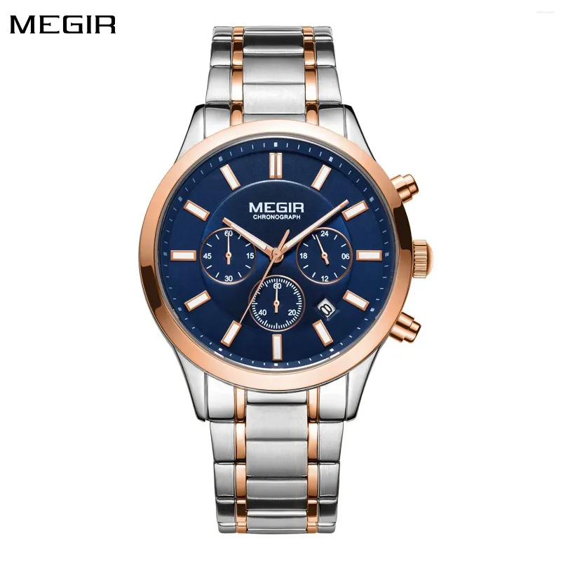 Montre-bracelets Megir Luxury Businets Watches en acier inoxydable pour hommes en acier inoxydable Chronographe Chronograph Horloge masculine Luminal Relogio Masculino