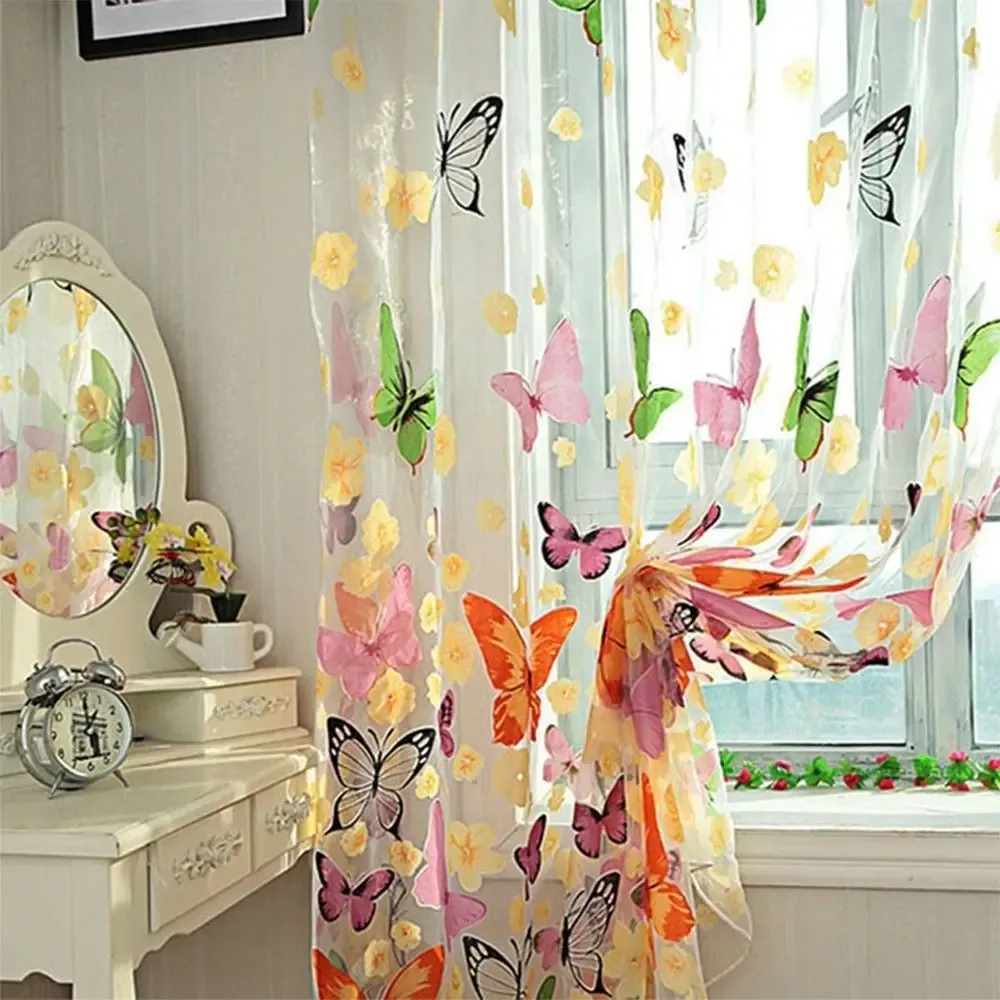 1 Piece 200cm X 100cm Butterfly Yarn Tulle Curtain Butterfly Print Window Screening Brand New Beautiful Screen Curtain
