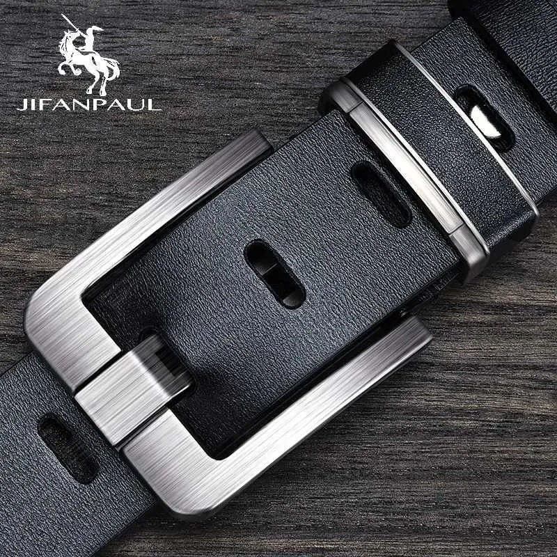 Belts JIFANPAUL Genuine Leather Mens Belt Fashion Alloy Designer Belt Buckle Luxury Brand Jeans Suit Business Black Belt MenL240409