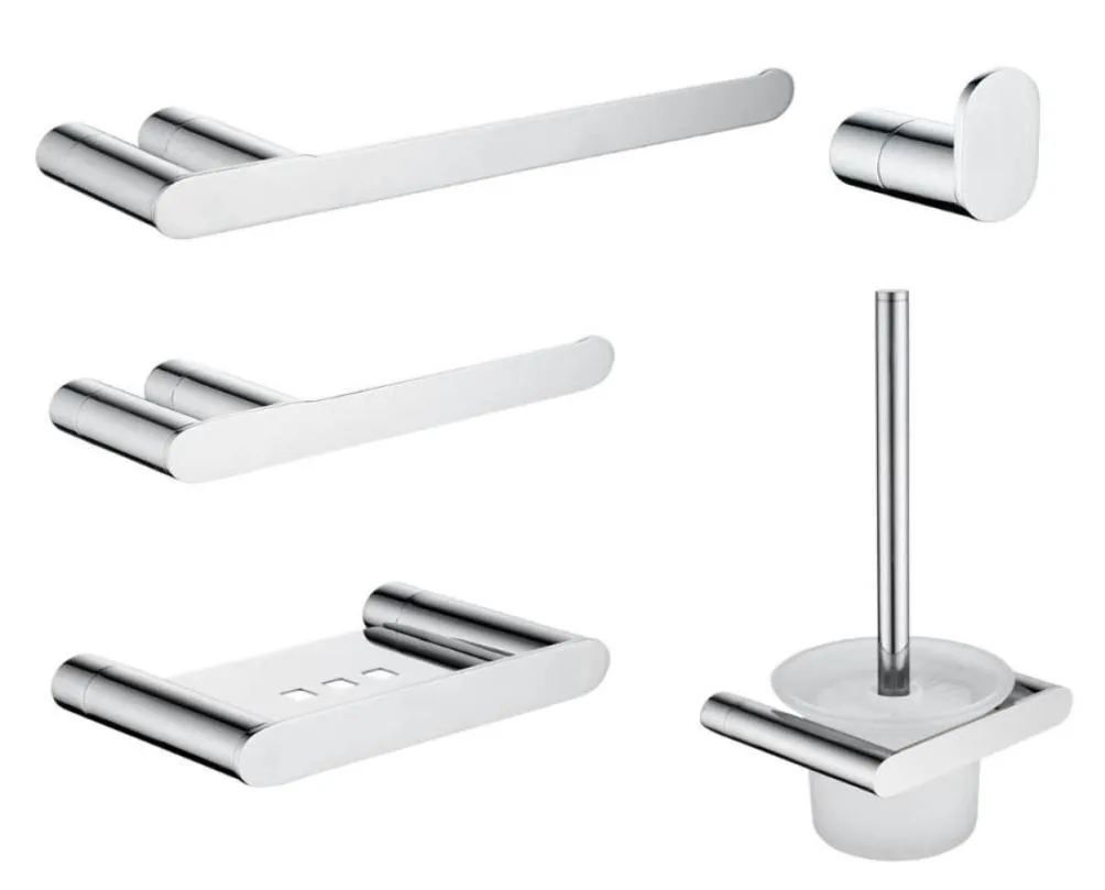 Badrumstillbehör Set Chrome Handduk Rack Bar Robe Hook Toalettborsthållare Väggmonterad toalettpappersvål Basket4299586