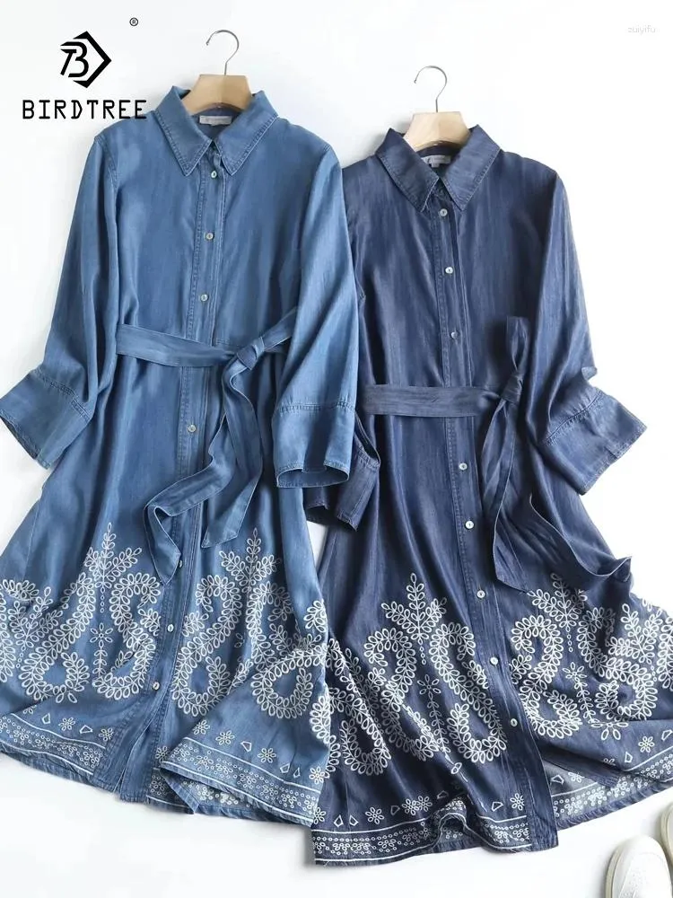 Robes décontractées Automne Denim Robe Robe Femme Collier de revers avec jupe de ceinture