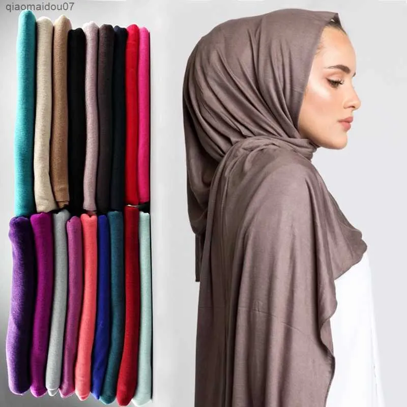 Sjalar Ramadan Modal Womens Cotton Shirt Headscarf Long Muslim Scarf Shawl Plain Weave Soft Headscarfl2404