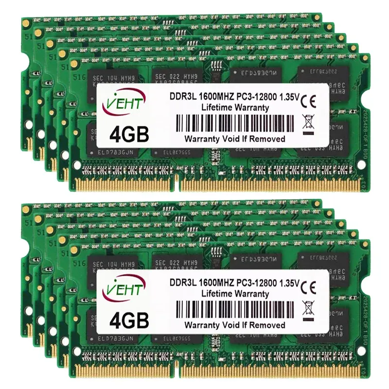 RAMS 10PCS DDR3L RAM 2GB / 4GB / 8GB 1333MHz 10600 1600MHz 12800SラップトップコンピューターメモリモジュールSODIMM LATPOP RAM DDR3 1.35V 204PIN