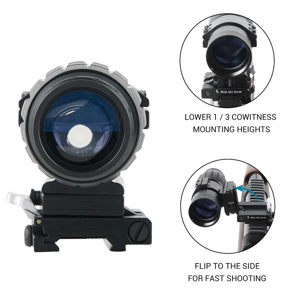 3X30mm 3X Magnifier Scope Sight with Quick Detach Flip to Side 20mm Rail Mount Hunting Optics for Holographic Reflex Red Dot