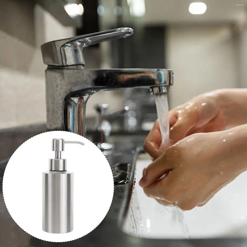 Dispensateur de savon liquide 304 Pompe de lavage à la main en acier inoxydable et cylindrique