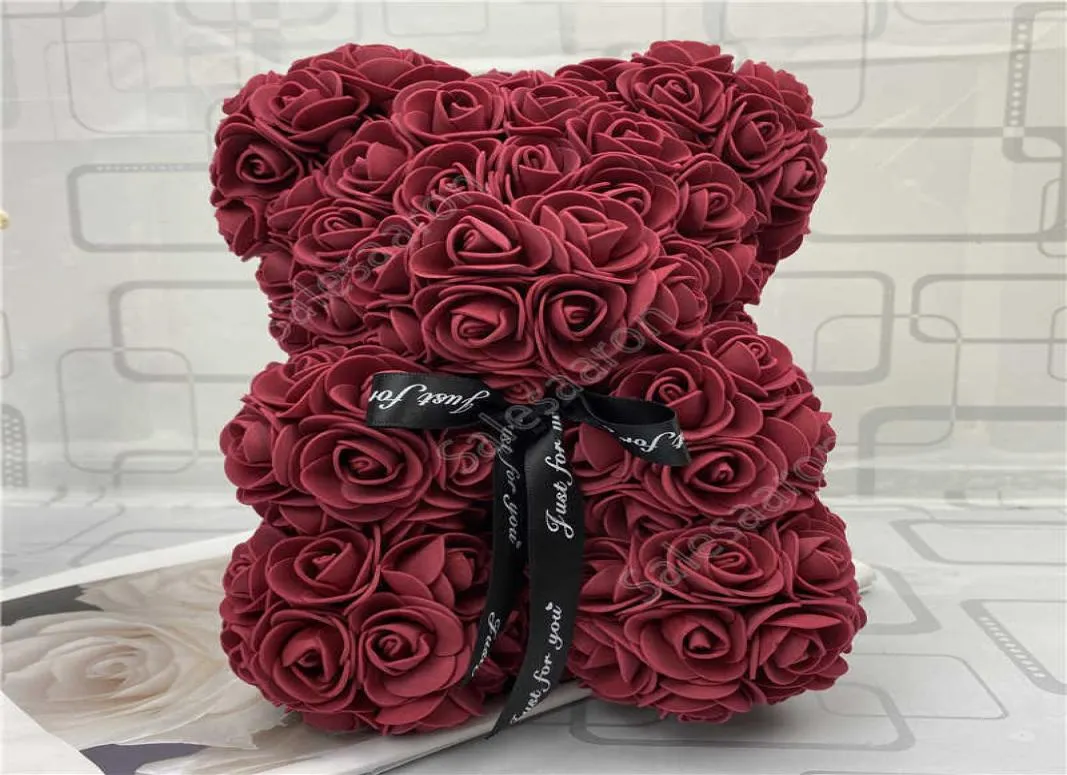 Rose Teddy Bear New Valentines Day Gift 25cm Flower Bear Artificial Decoration Christmas Gift for Women Valentines Gift Sea Way DA8683118