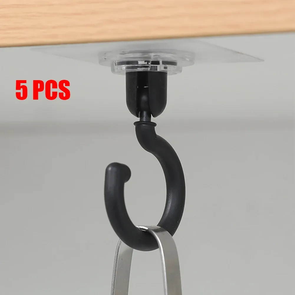 5pc ganchos rotatáveis adesivo teto de gancho forte rolamento de bastão de bastão cabide de parede cabide da cozinha da cozinha conexão