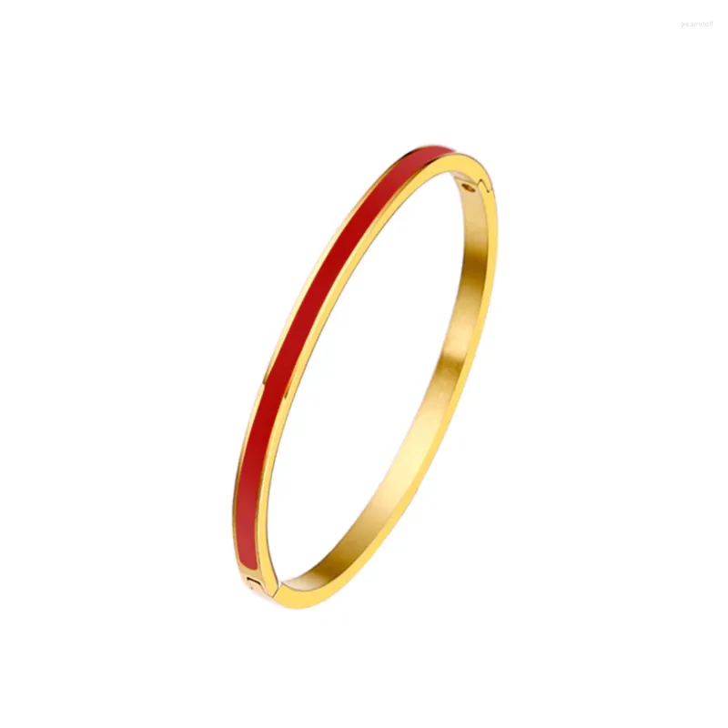 Bangle Poulisa Enamel Bracelet Open Colorful Gold Color Stainless Steel Bracelets For Women Fashion Luxury Party Jewelry Gifts