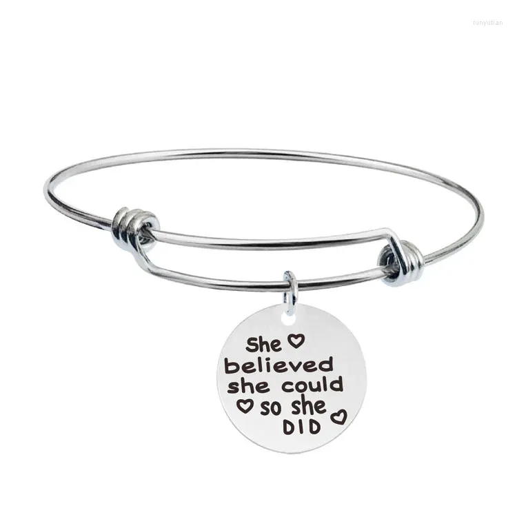 Bangle Stainless Steel Bracelet 2024 Father Mother's Day Graduation Season Gift Engraved Inspirational Language Metal YLQ10413