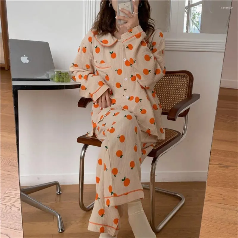 Roupas de casa Altons algodão alienígena laranjas de algodão Dormir vestir solto chique casual elegante 2024 femme Autumn Homewear