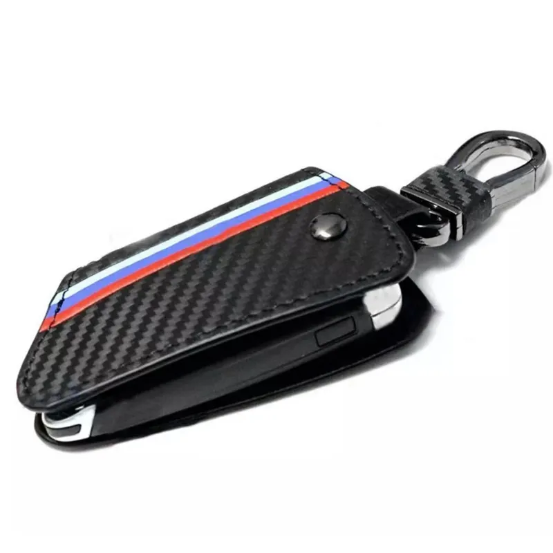 M Color Carbon Fiber Leather Car Smart Key Fob Shell Case Cover Bag for BMW F48 F15 F16 G30 G31 G11