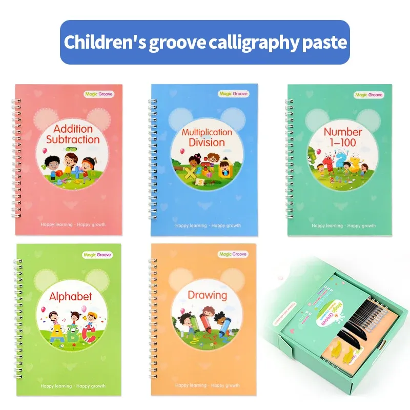 Copybook Montessori Reusable Magic CopyBook With Pens Drawing Tablet For Kids Calligraphy Book Students Toys Writing Notebooks Stationery