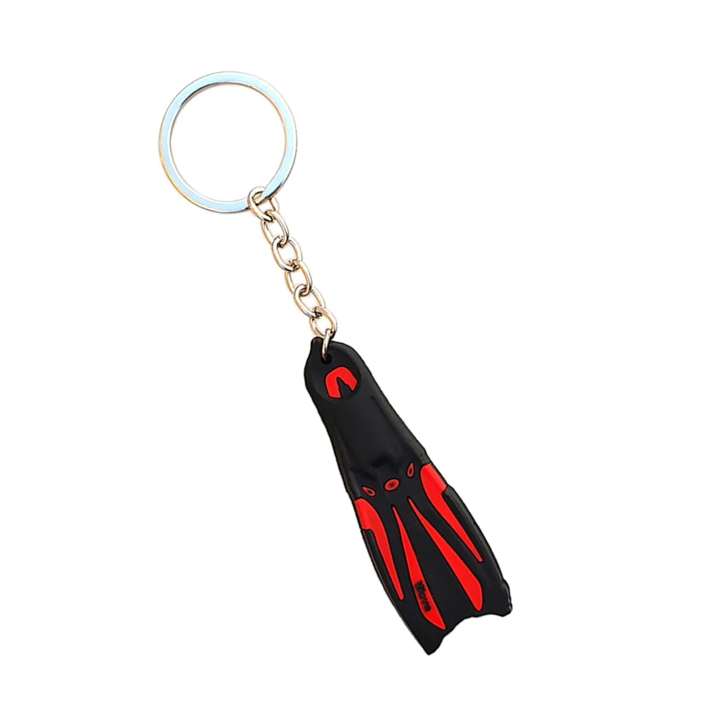 Novelty Mini Chain Scuba Dive Fins Flippers Key Chain Holder Silicone and Steel Keyring Keychain for Boat Kayak Surfing Sailing