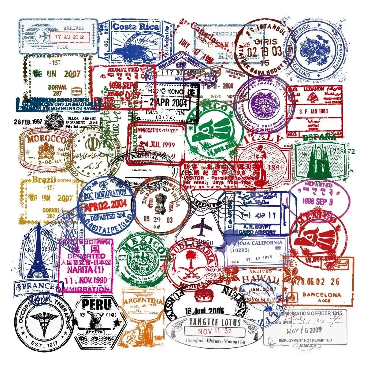 10/30 / 50pcs Cool Transparent Stickers Postmarchs Postarchés World Travel Decal