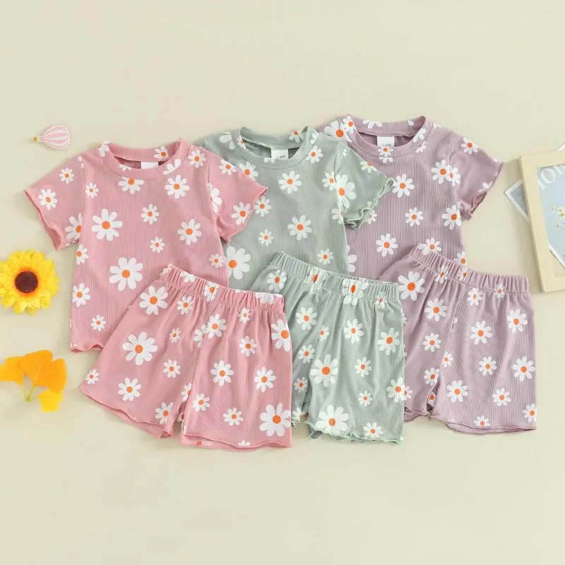 Kleidungssets geborenes Kleinkind Baby Mädchen Kleidung Sommer-Outfit Blumendruck Kurzarm T-Shirts Tops Shorts