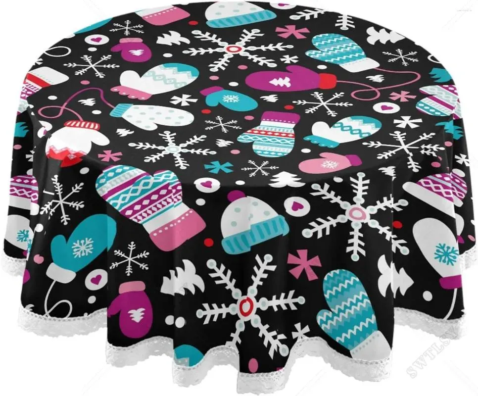 Tischtuch Winter Schneeflocken Herzen Polka Punkt Dekoration für Party Weihnachtsjahr Polyester weiße Spitze Tischdecke