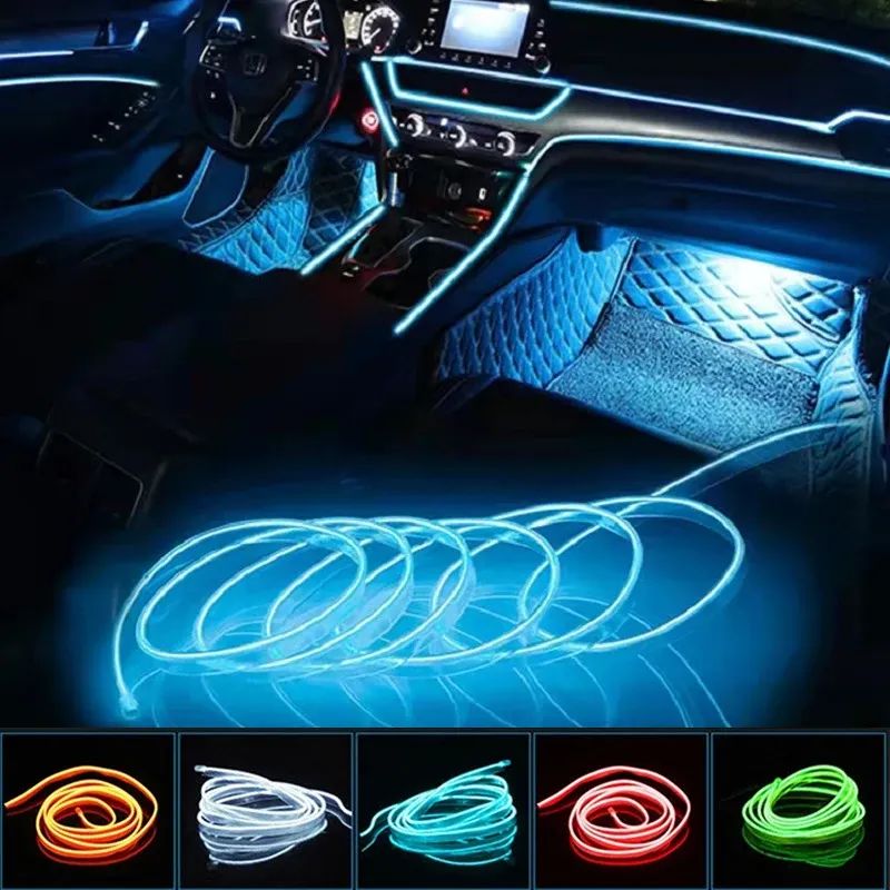 Automobile atmosfera lampada auto illuminazione interni decorazione a led strip ghirlanda filo corda tubo di corda linea flessibile leggera uscita USB