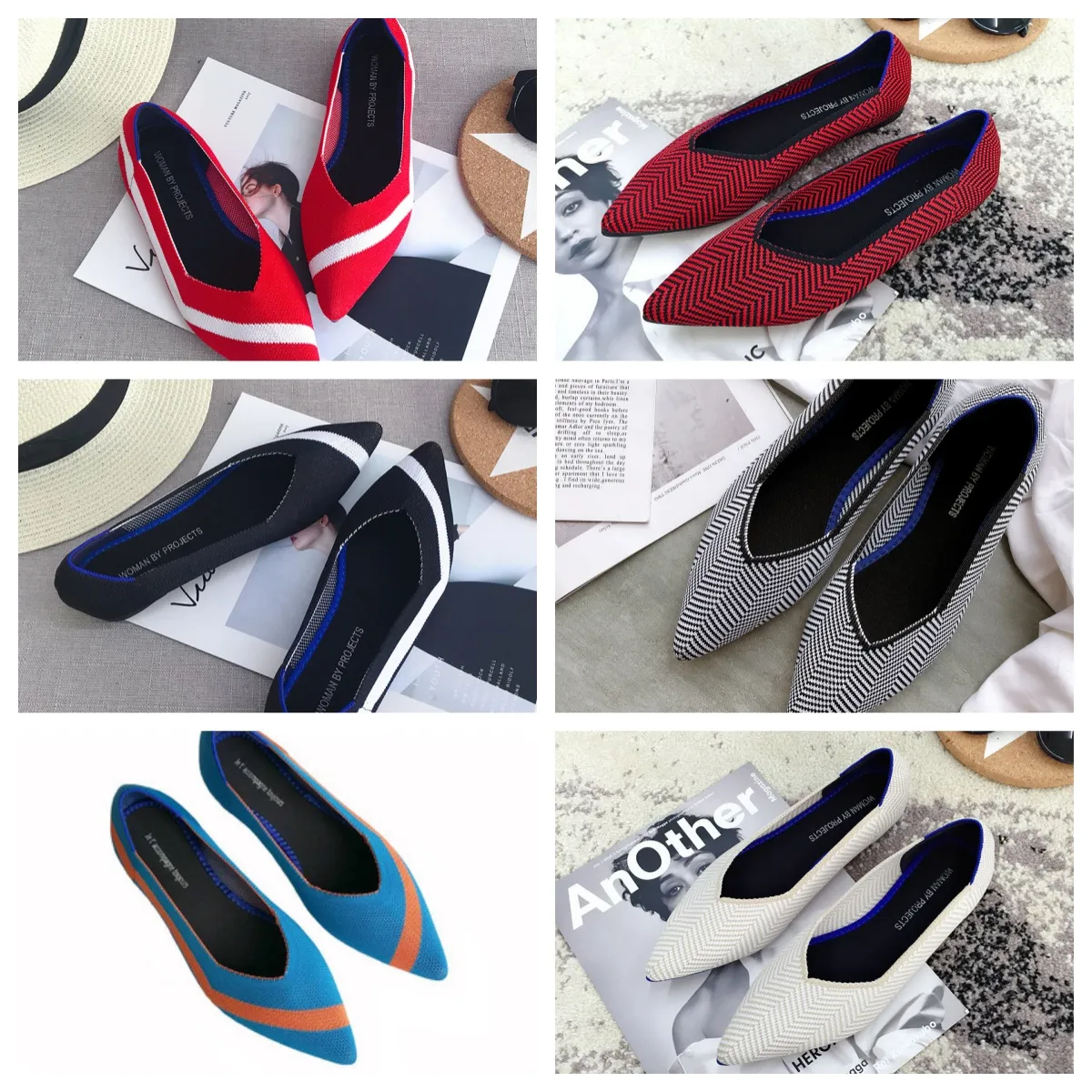 2024 Top Flat Bottomed Pointed Ballet Black White Soft Soled Sticked Maternity Womens Boat Shoe Casual and Bekväm