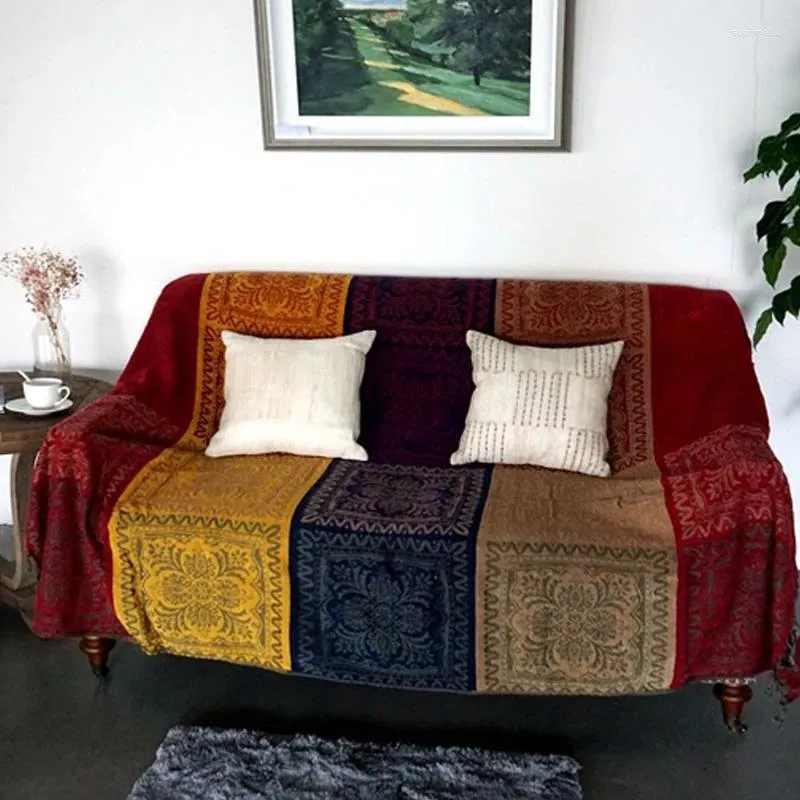Chair Covers Mediterranean American Chenille Sofa Cushion Colorful Bohemian Plaids Large Cobertor Blanket With Tassel