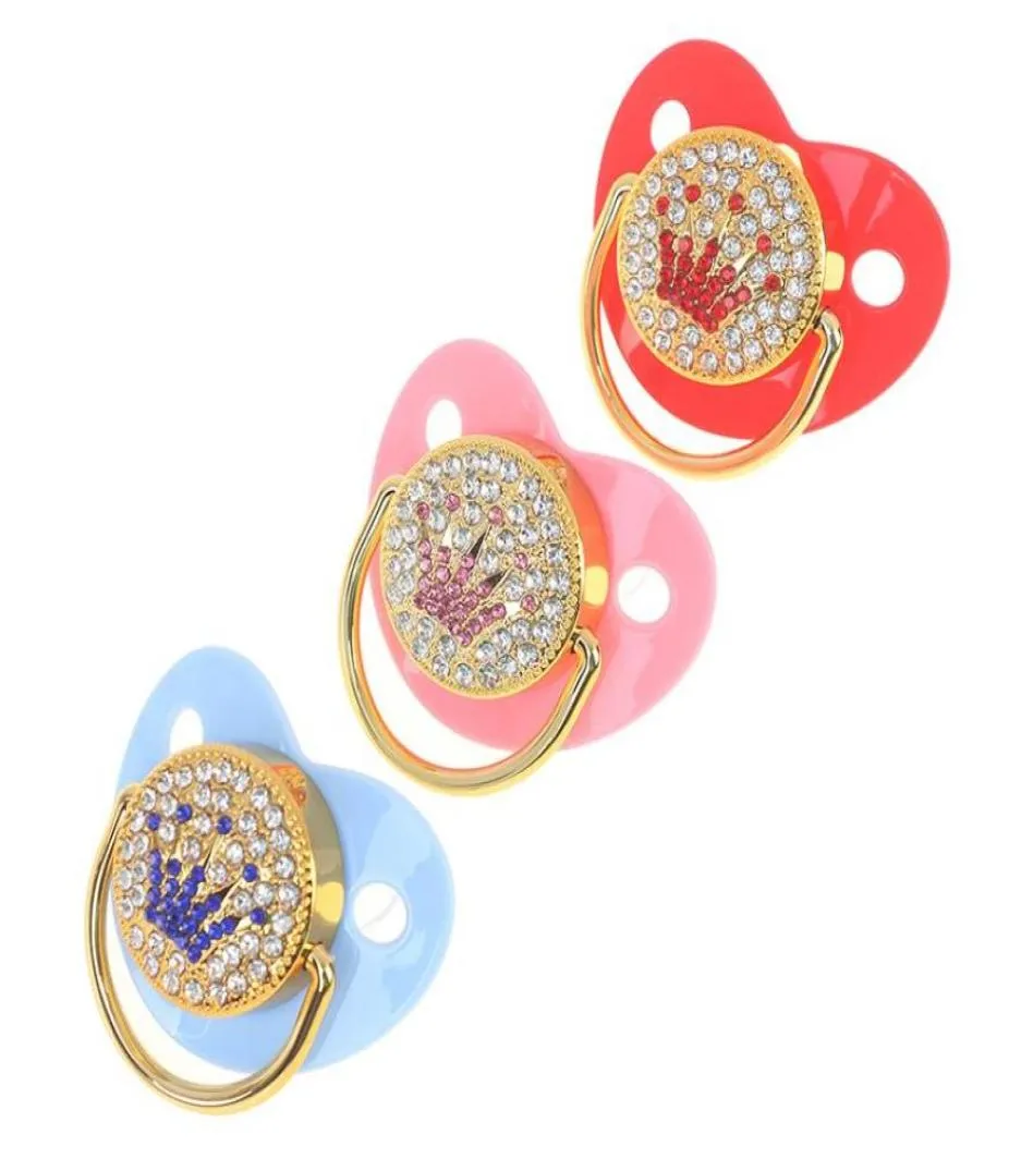 Pacifiers Pacifier Baby Dummy Infant Lollipop Chupeta Crown Rhinestones Bling Gold3423976