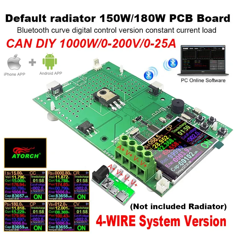 Scheda PCB fai -da -te 4 filo 1000W Tester USB Carico elettronico Litio 18650 Monitoraggio della batteria Monitoraggio Discussione DC Alimentatore DC