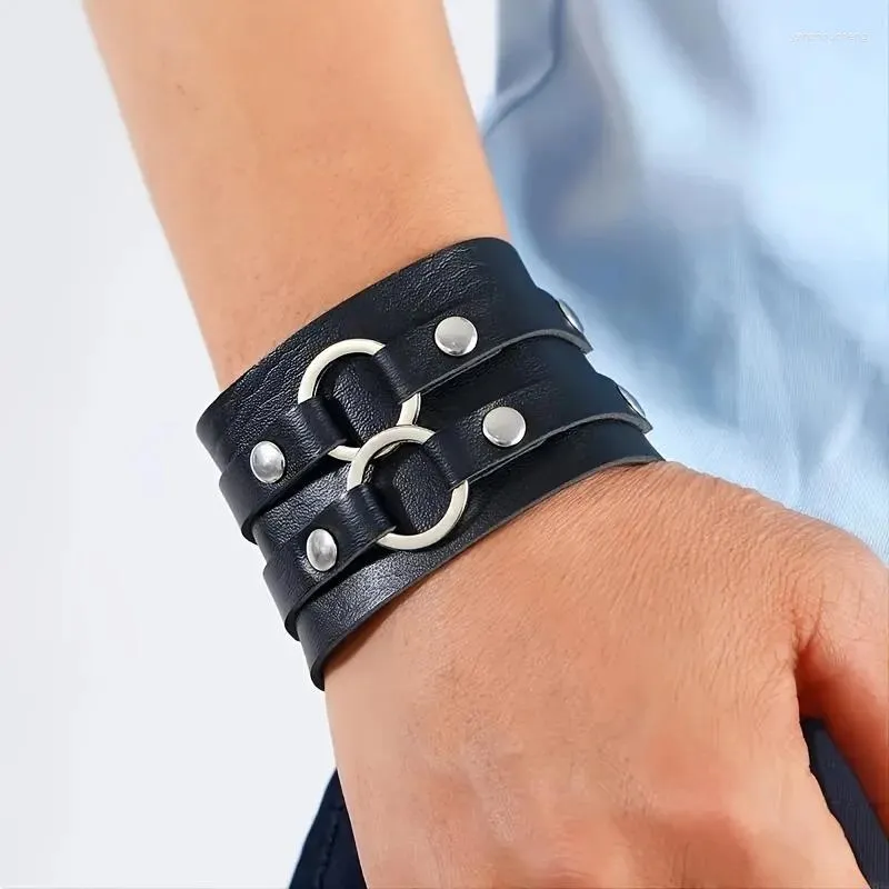 Pulseira 1pc de couro genuíno estilo punk punk pulseira de couro duplo em camadas para homens mulheres ano de Natal Festa de aniversário presentes