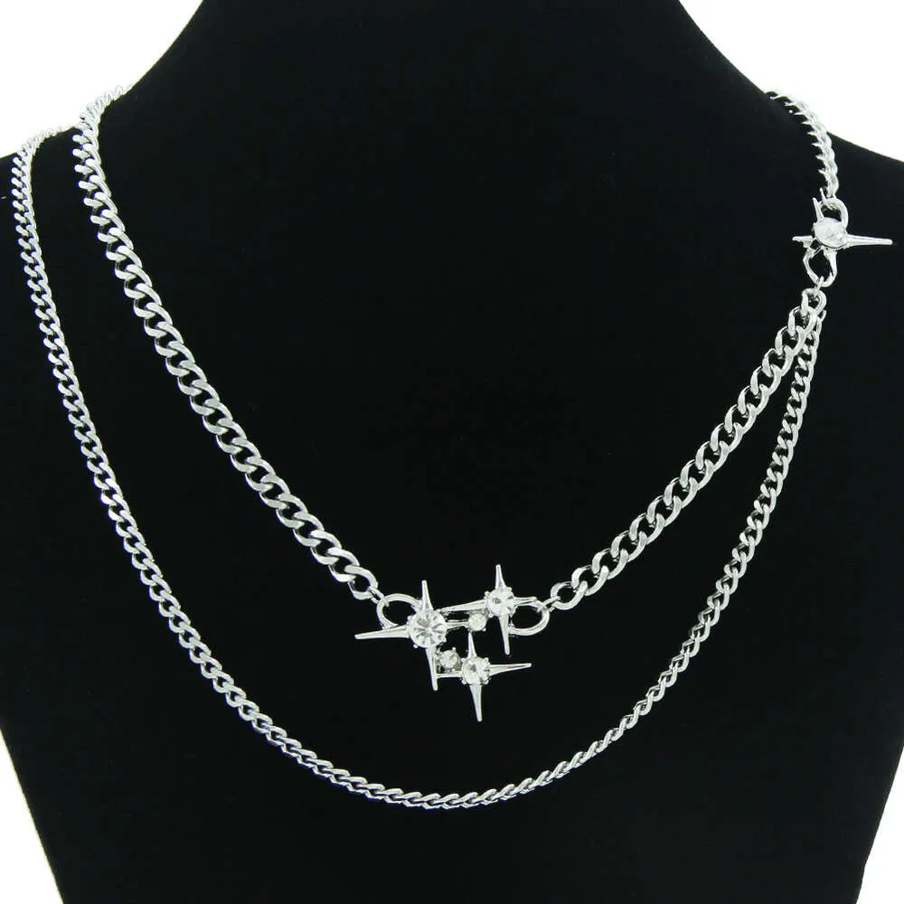 Personalized Double Layer Cuban Set Chain Necklace Pendant Ins Fashion Light Diamond Star Titanium Steel Neckchain