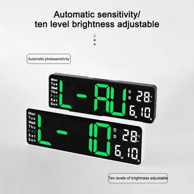 Väggklockor 13in digital klocka Automatisk ljusstyrka Dimmer elektronisk LED -ljusavkänning med fjärrkontroll för vardagsrummet