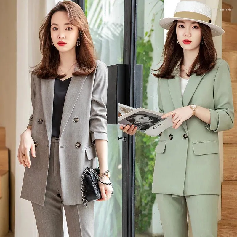 Kvinnors tvåbitar byxor affärsdräkt Löst bantningsmode små koreanska höstkläder västerländsk mid-längd tvådelar