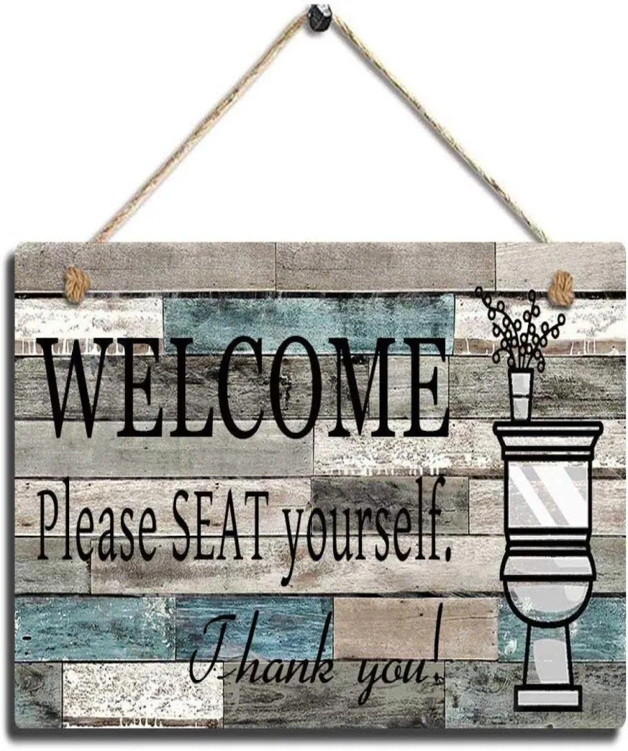 Bathroom Decor Printed Wood Plaque Sign Wall Hanging Welcome Sign Please Seat Yourself Wall Art Signs Mix Sytles1552619