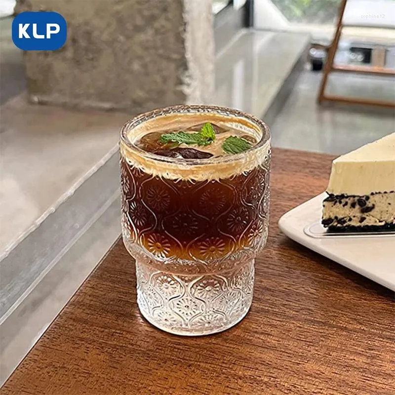 Vinglas för KLP Crabapple Flower Coffee Mug Vintage Glass Whisky Clear Water Cup Drink Beer Hushåll kan staplas koppar