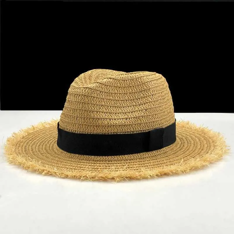 Breda randen hattar hink hattar kvinnor naturliga breda grim burr raffia halm hattar frans kvinnor vanlig stor strand sommar sol mössor stor halm cap chapeau 55-58 cm y240409